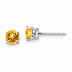 14k White Gold 5mm Citrine Earrings