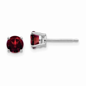 14k White Gold 5mm Garnet Earrings