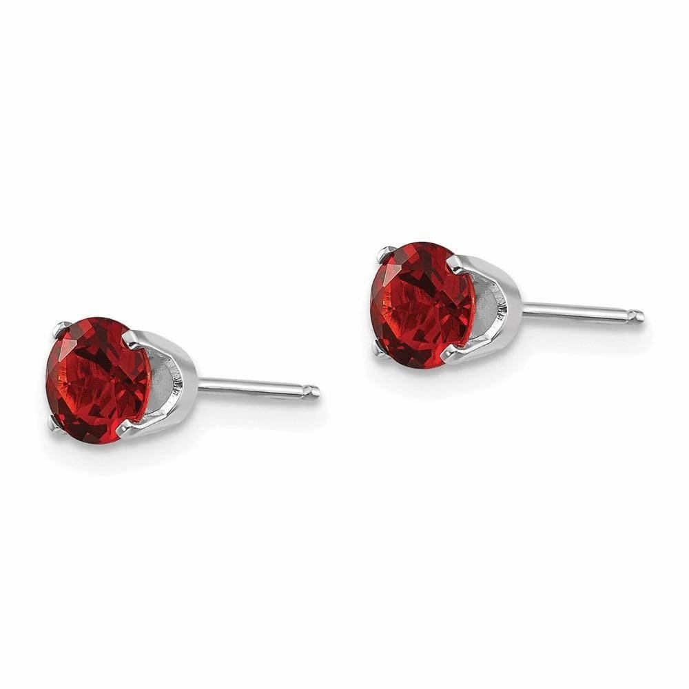 14k White Gold 5mm Garnet Stud Earrings