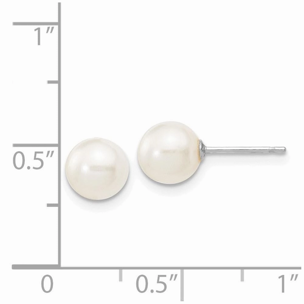 14k White Gold 6-7mm White Round FW Cultured Pearl Stud Post Earrings