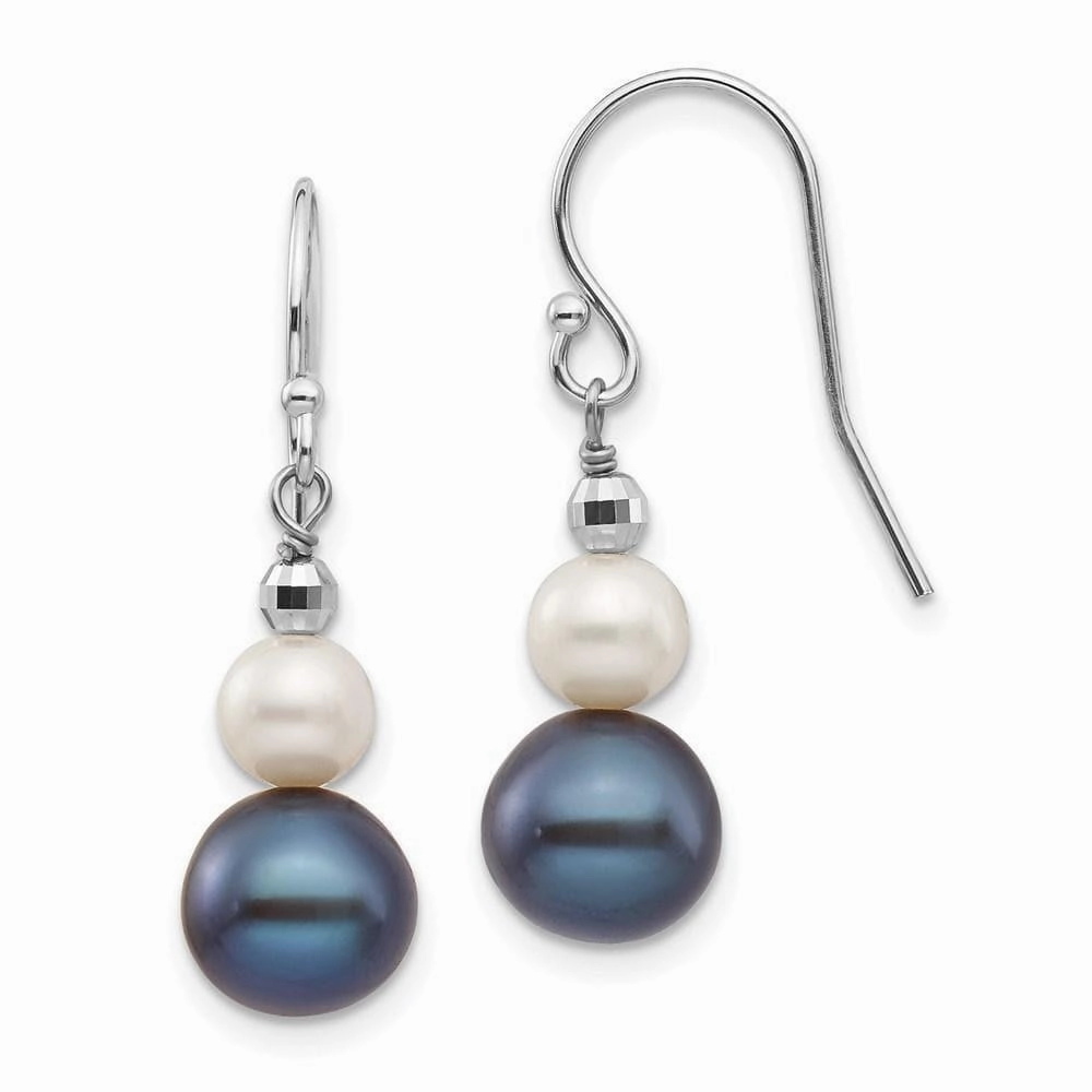 14K White Gold 6-9mm Semi-round FWC Pearl Graduated Dangle Earrings
