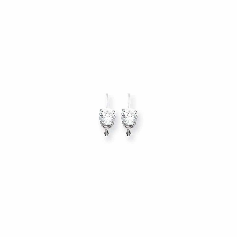 14k White Gold 6mm Cubic Zirconia Leverback Earrings
