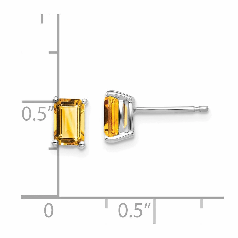 14k White Gold 6x4mm Emerald Cut Citrine Earrings