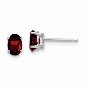 14k White Gold 6x4mm Oval Garnet Earrings
