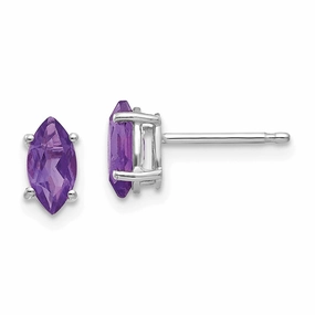 14k White Gold 7x3.5mm Marquise Amethyst earring
