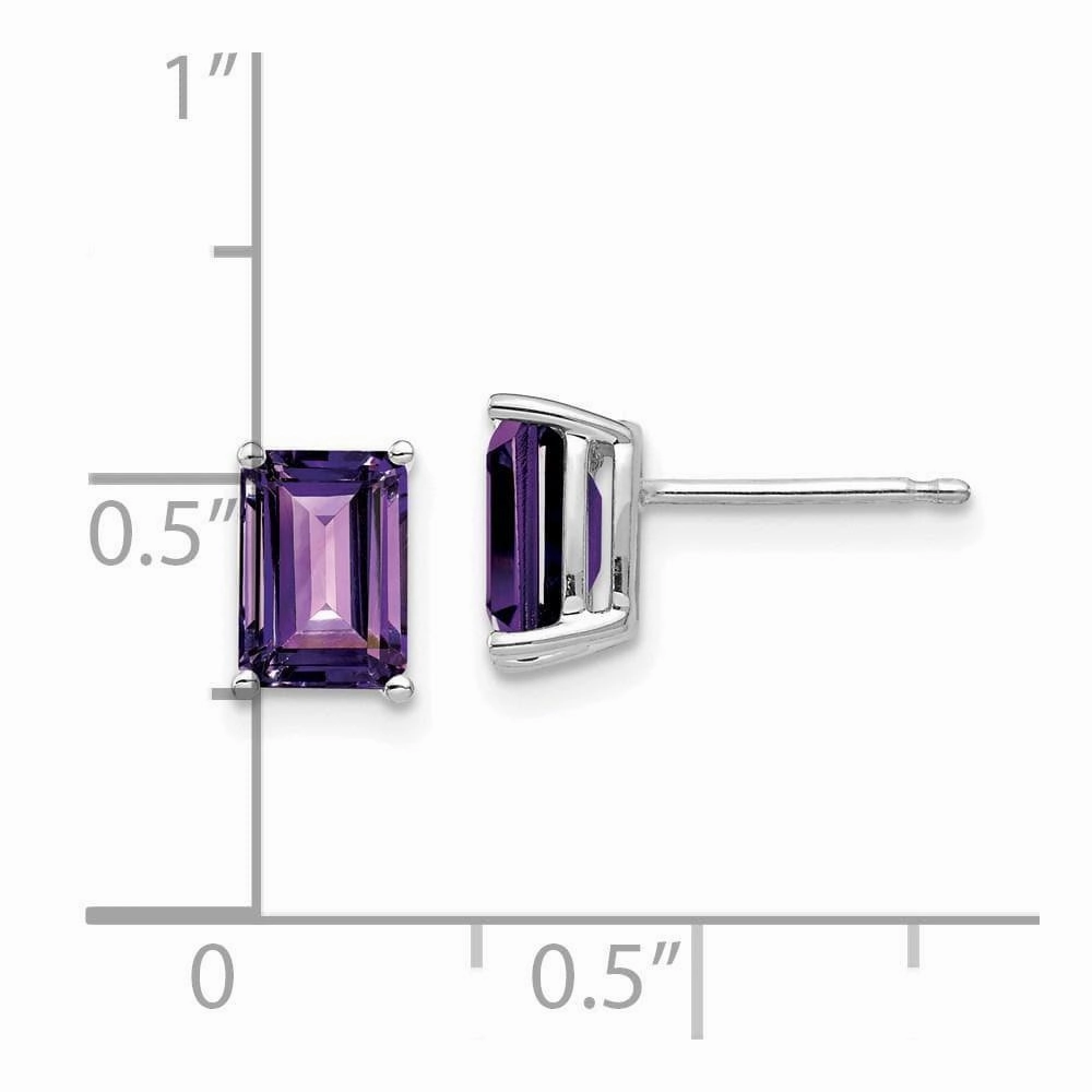 14k White Gold 7x5mm Emerald Cut Amethyst Earrings