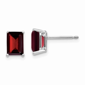 14k White Gold 7x5mm Emerald Cut Garnet Earrings