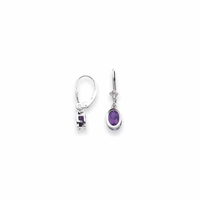 14k White Gold 7x5mm Oval Amethyst Leverback Earrings