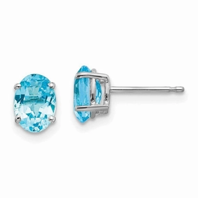 14k White Gold 7x5mm Oval Blue Topaz Earrings