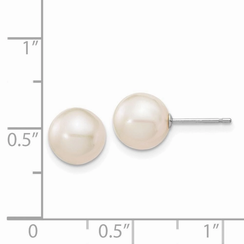 14k White Gold 8-9mm White Round FW Cultured Pearl Stud Post Earrings