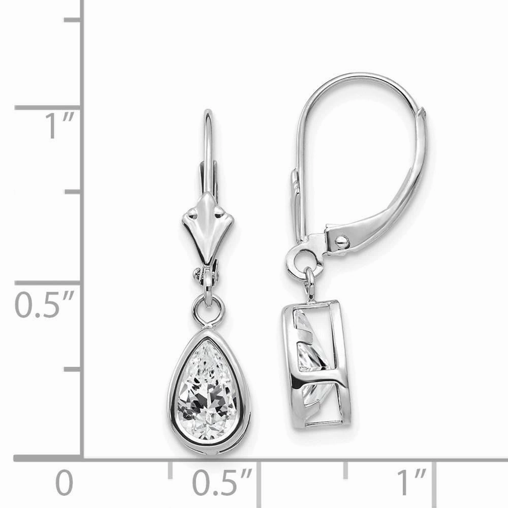 14k White Gold 8x5mm Pear Cubic Zirconia Leverback Earrings