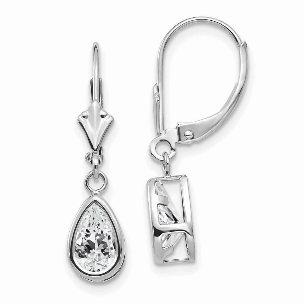 14k White Gold 8x5mm Pear Cubic Zirconia Leverback Earrings