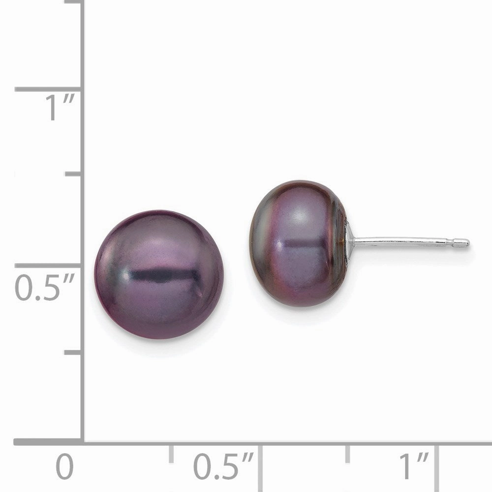 14k White Gold 9-10mm Black Button FW Cultured Pearl Stud Post Earrings