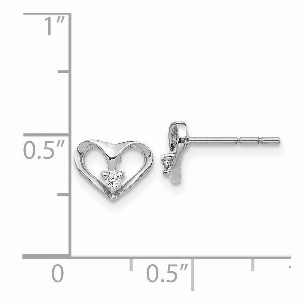 14k White Gold AA Diamond Heart Post Earrings