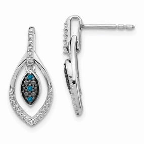 14k White Gold Blue and White Diamond Dangle Post Earrings
