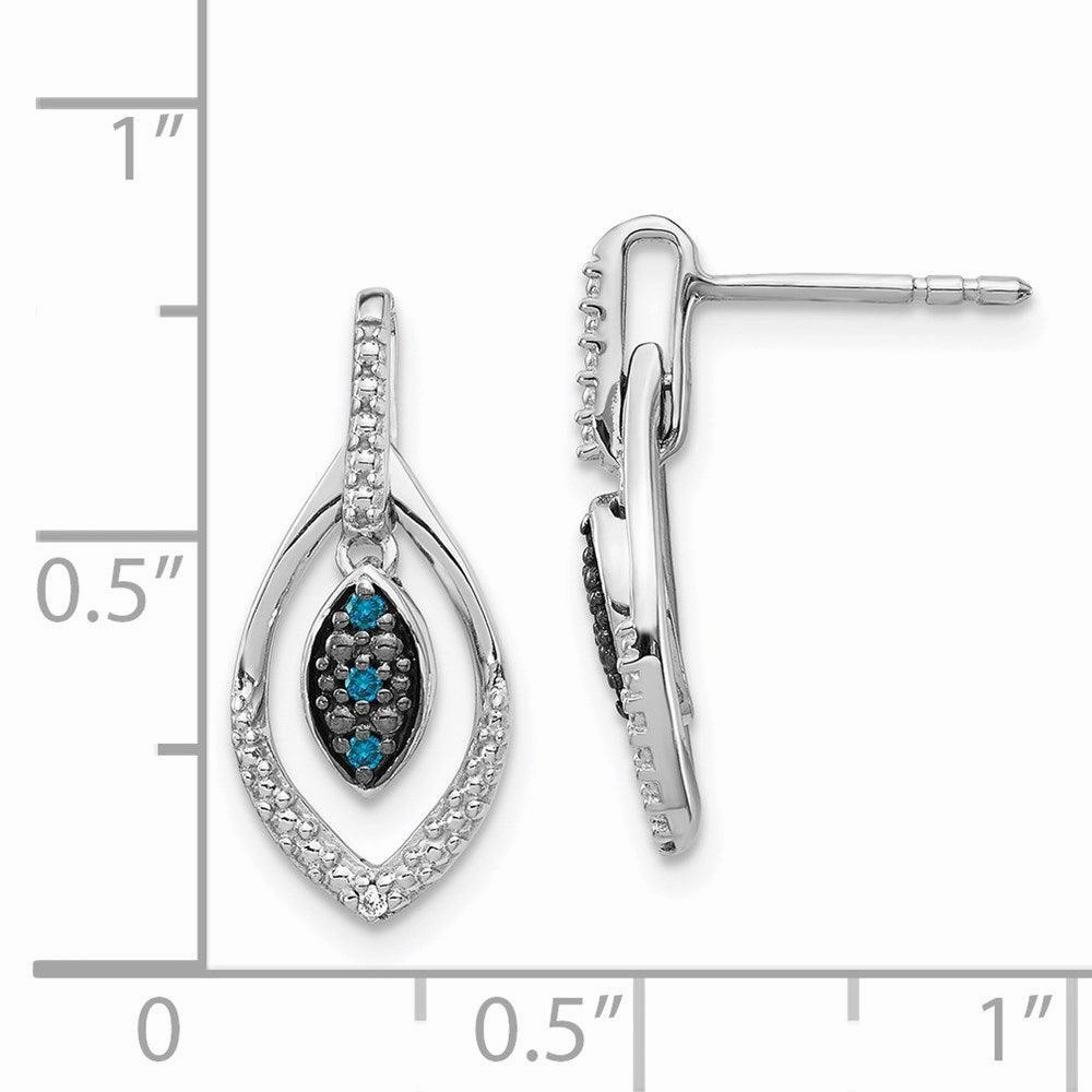 14k White Gold Blue and White Diamond Dangle Post Earrings