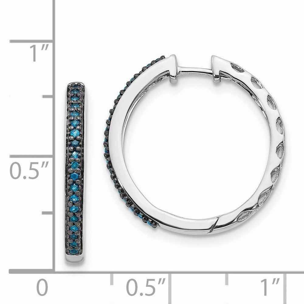 14K White Gold Blue Diamond 2.2mm Hinged Hoops