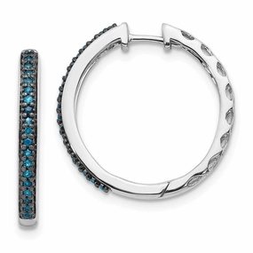 14K White Gold Blue Diamond 2.2mm Hinged Hoops