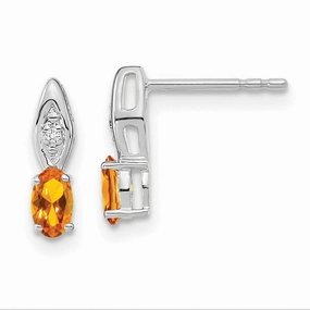 14k White Gold Citrine Diamond Earring