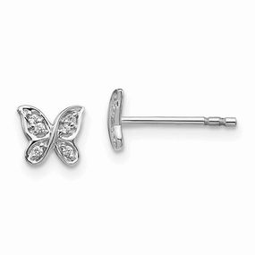 14K White Gold Diamond Butterfly Post Earrings