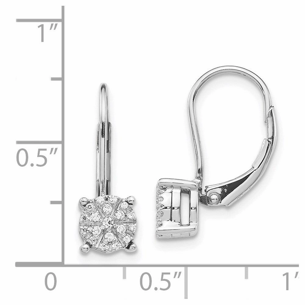 14k White Gold Diamond Cluster Leverback Earrings