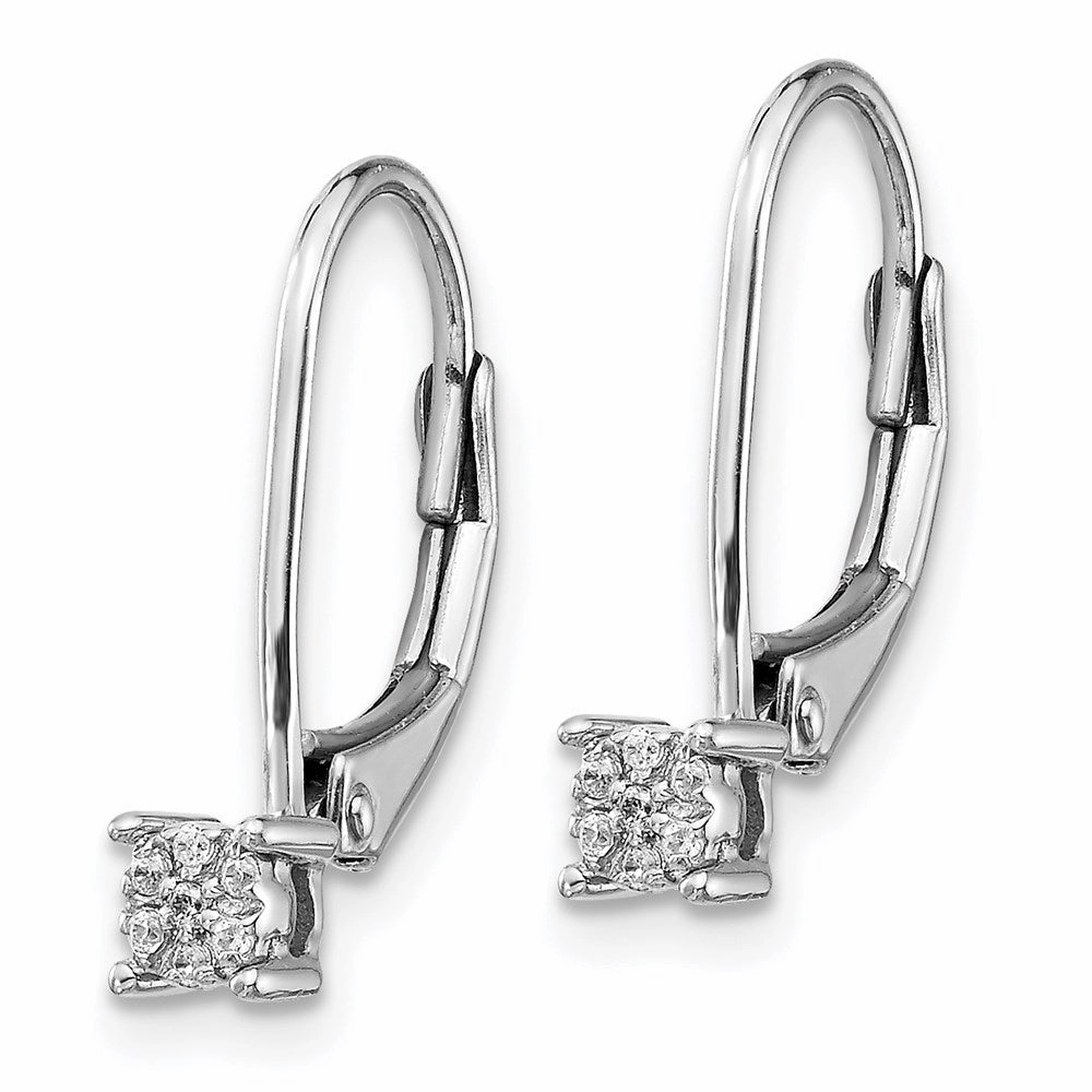 14k White Gold Diamond Cluster Leverback Earrings