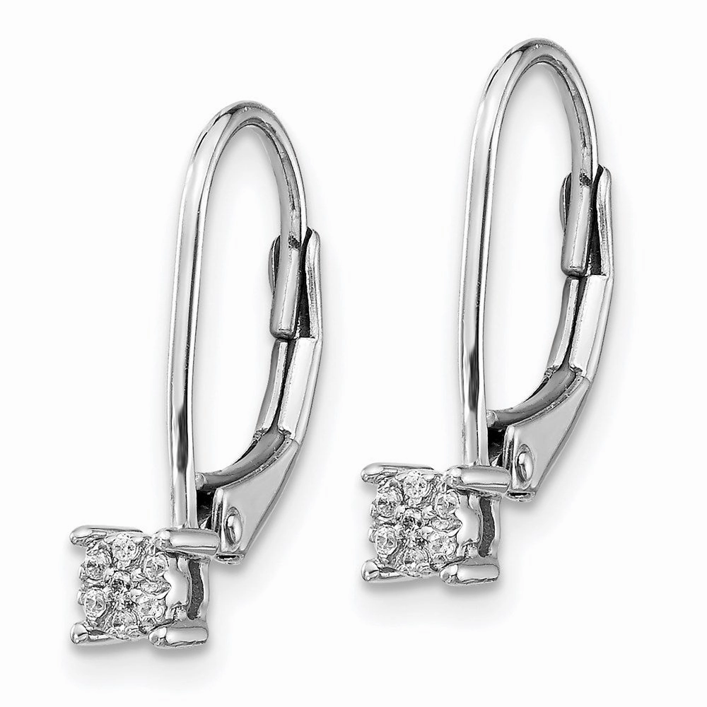 14k White Gold Diamond Cluster Leverback Earrings