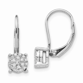 14k White Gold Diamond Cluster Leverback Earrings