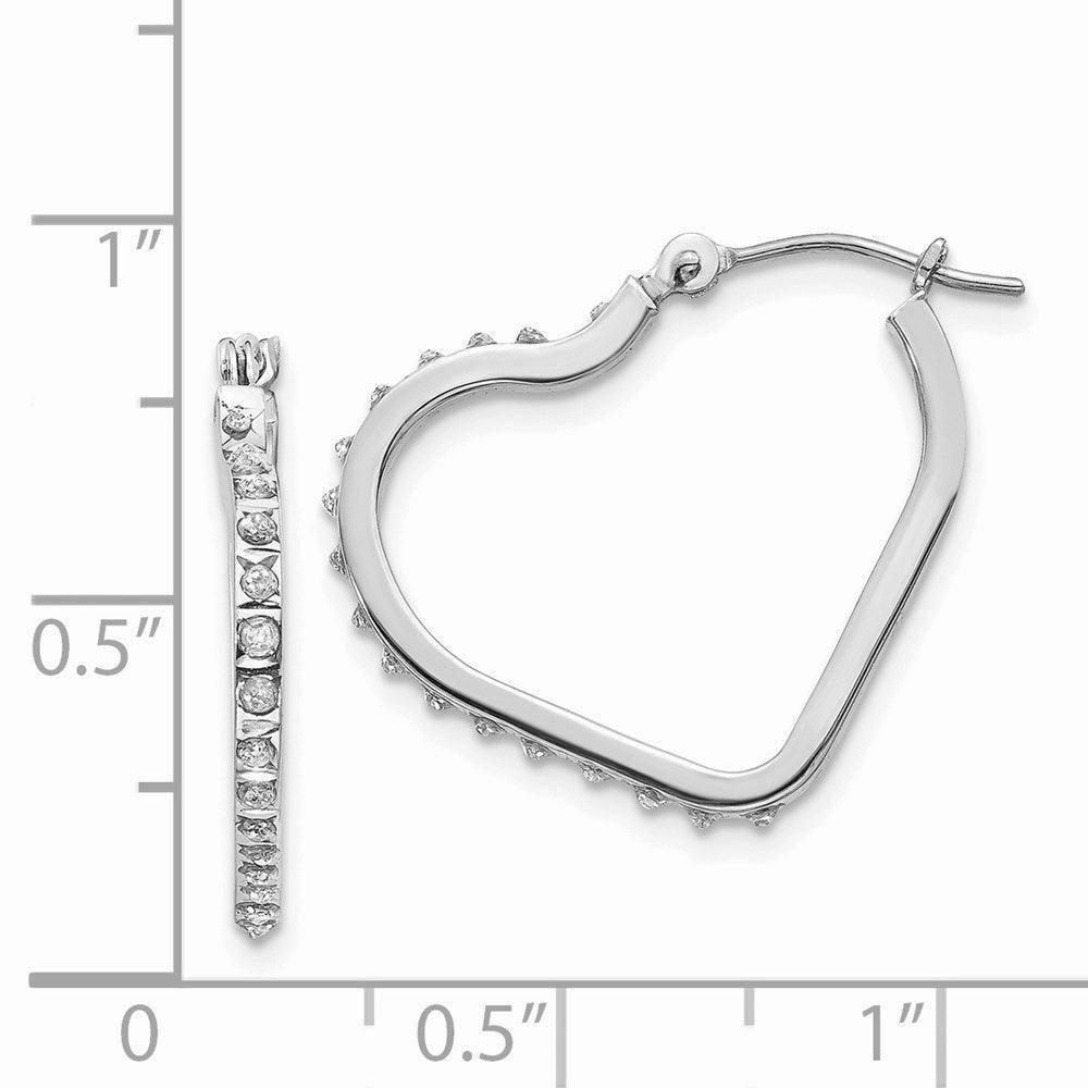 14k White Gold Diamond Fascination Heart Hinged Hoop Earrings