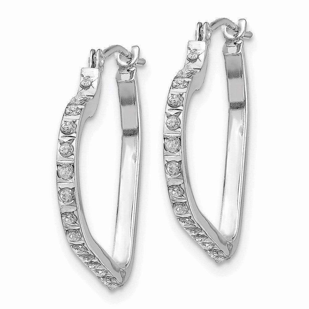 14k White Gold Diamond Fascination Heart Hinged Hoop Earrings
