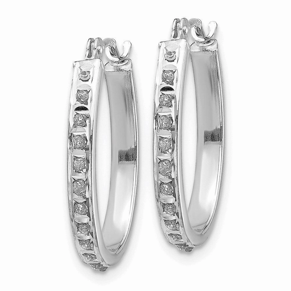 14k White Gold Diamond Fascination Oval Hinged Hoop Earrings