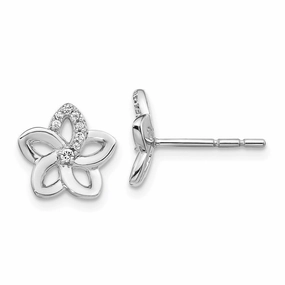 14k White Gold Diamond Flower Earrings