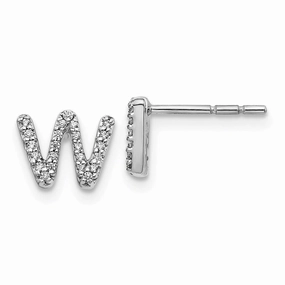 14k White Gold Diamond Initial W Earrings