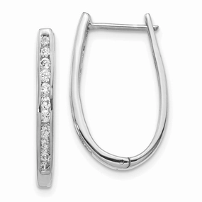 14k White Gold Diamond Oval Hoop Earrings