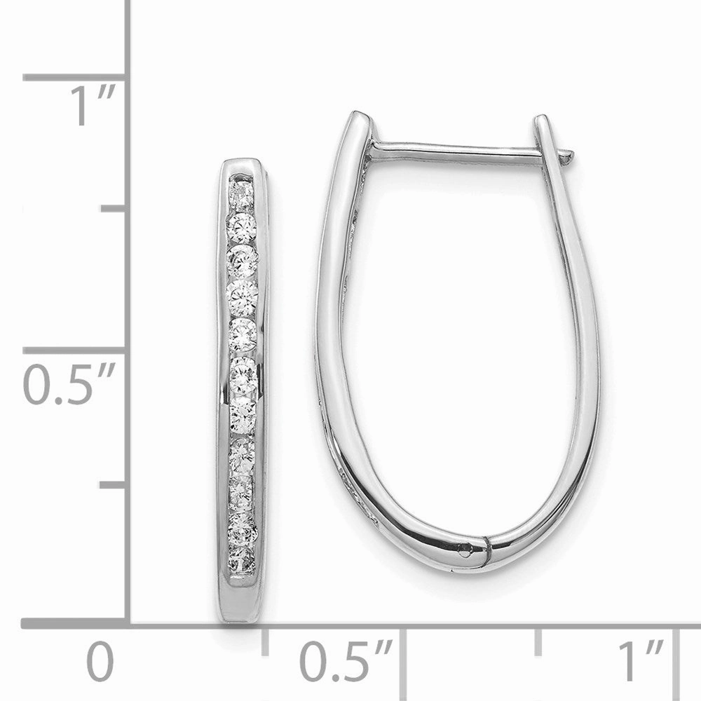 14k White Gold Diamond Oval Hoop Earrings