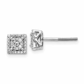 14k White Gold Diamond Square Screw Back Post Earrings
