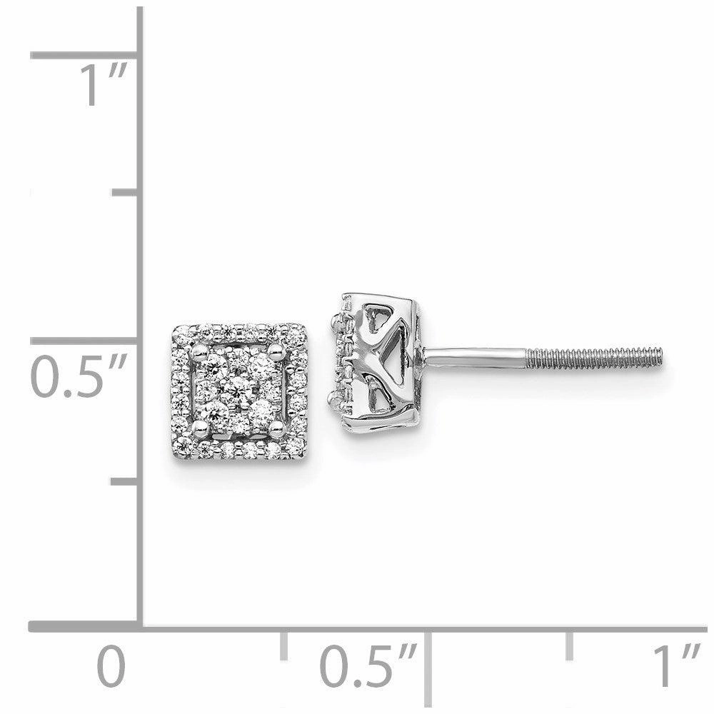 14k White Gold Diamond Square Screw Back Post Earrings