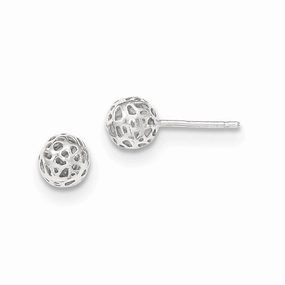 14K White Gold Fancy Ball Post Earrings