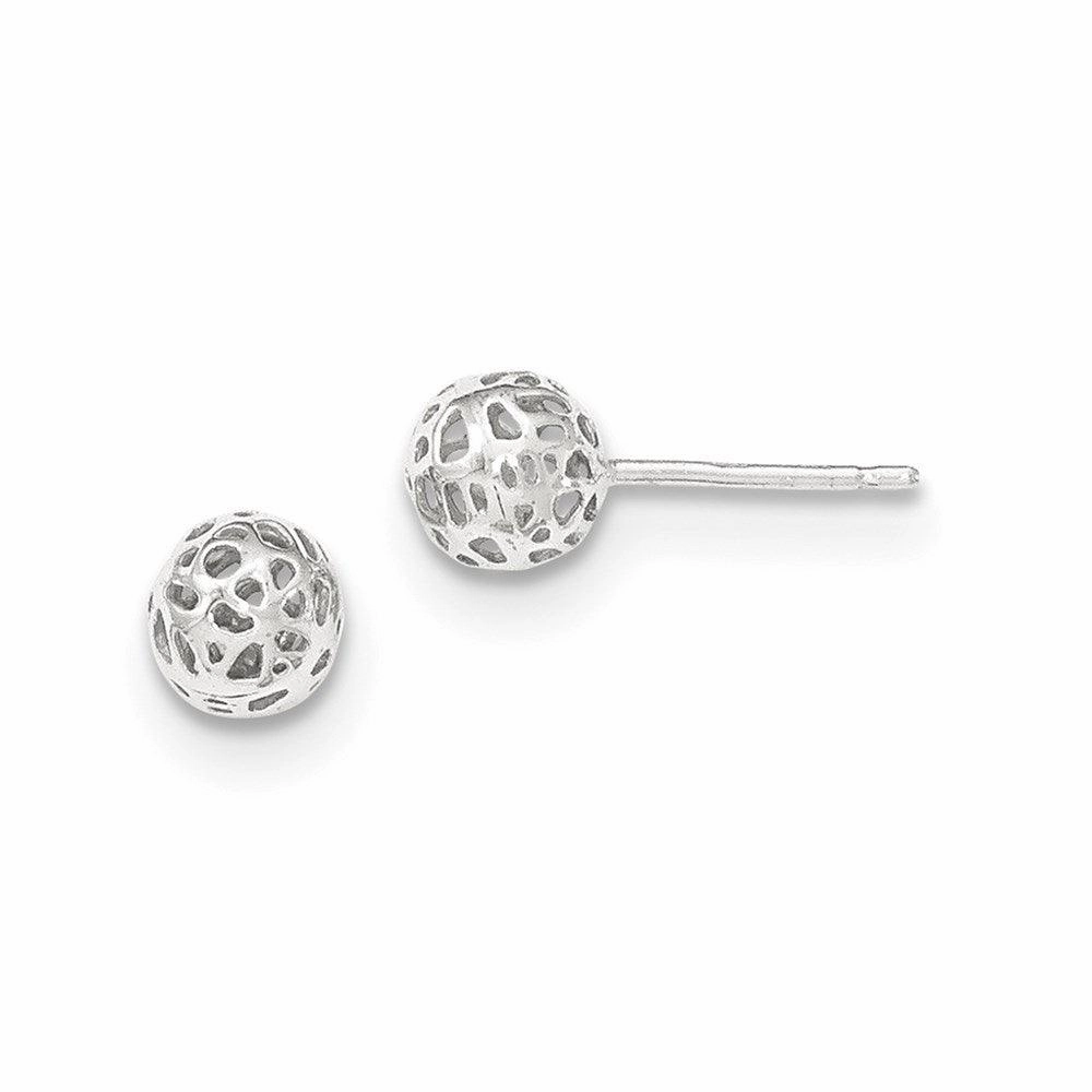 14K White Gold Fancy Ball Post Earrings