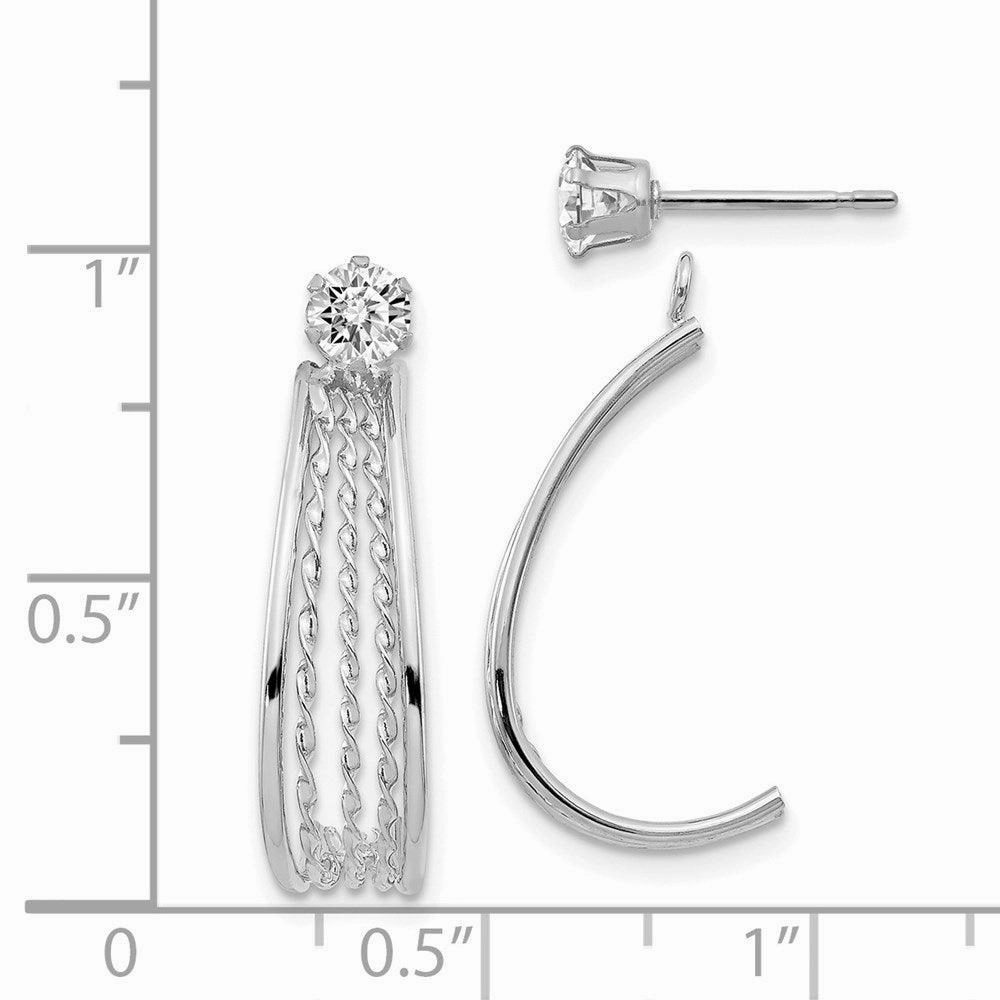 14K White Gold J Hoop Polished w/CZ Stud Earrings
