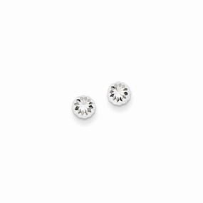 14k White Gold Polished & Diamond-Cut Half Ball Post Earrings