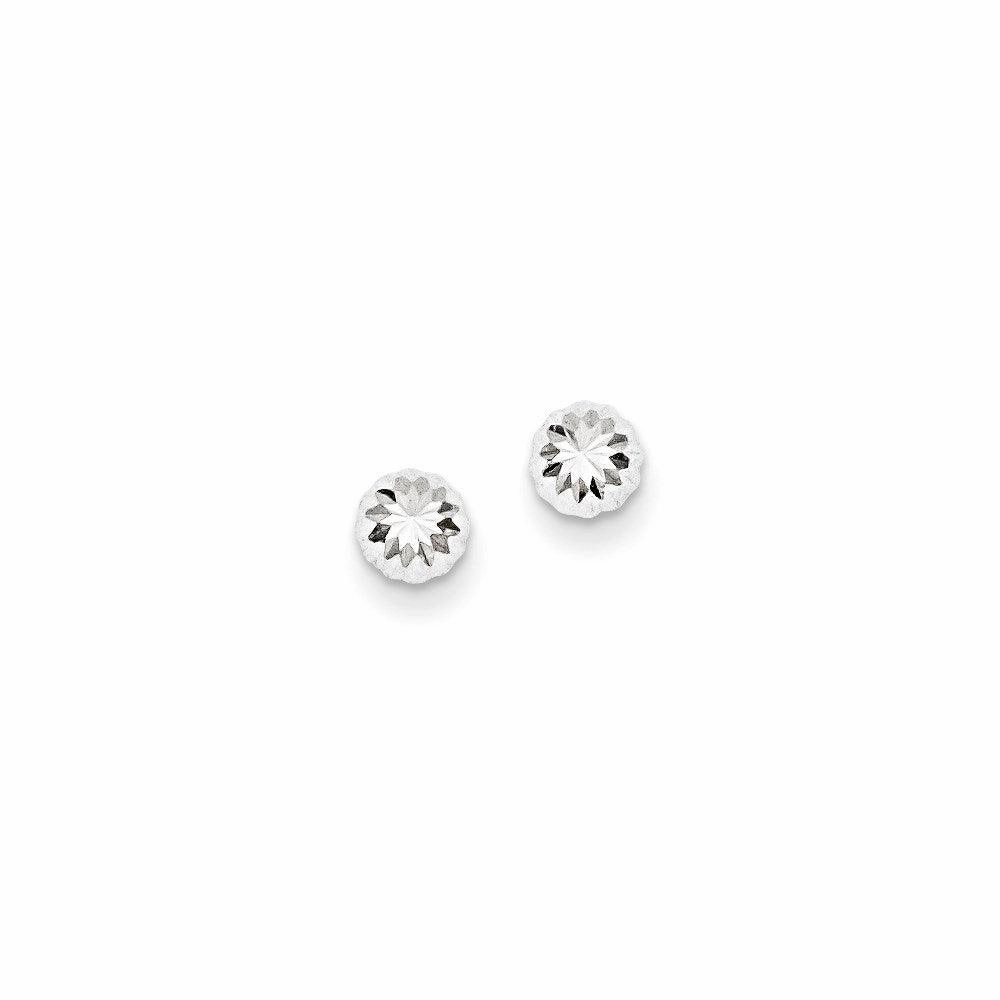 14k White Gold Polished & Diamond-Cut Half Ball Post Earrings