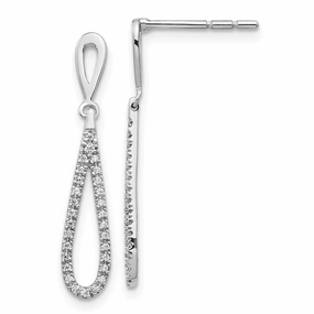 14K White Gold Polished Diamond Teardrop Dangle Post Earrings