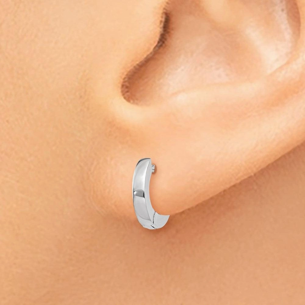14k White Gold Polished Hinged Hoop Earrings