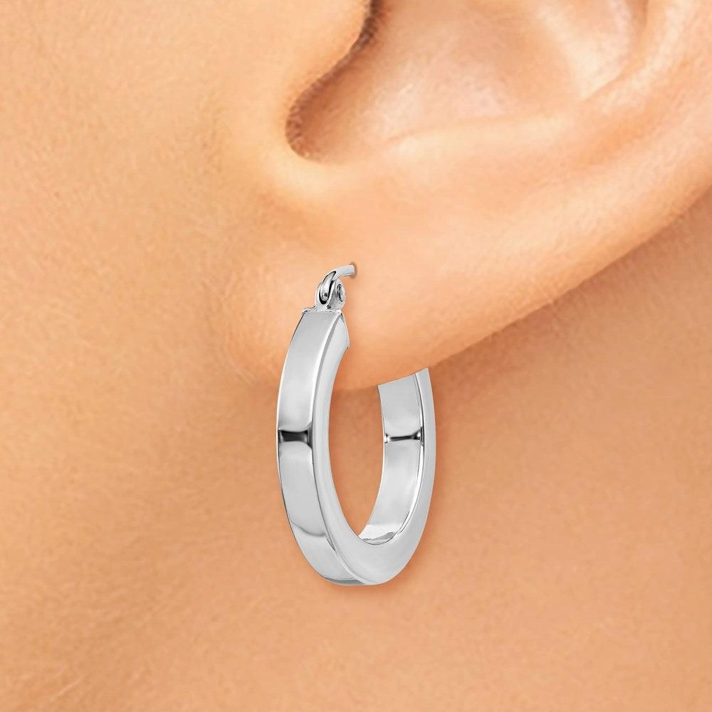 14k White Gold Square Tube Hoop Earrings