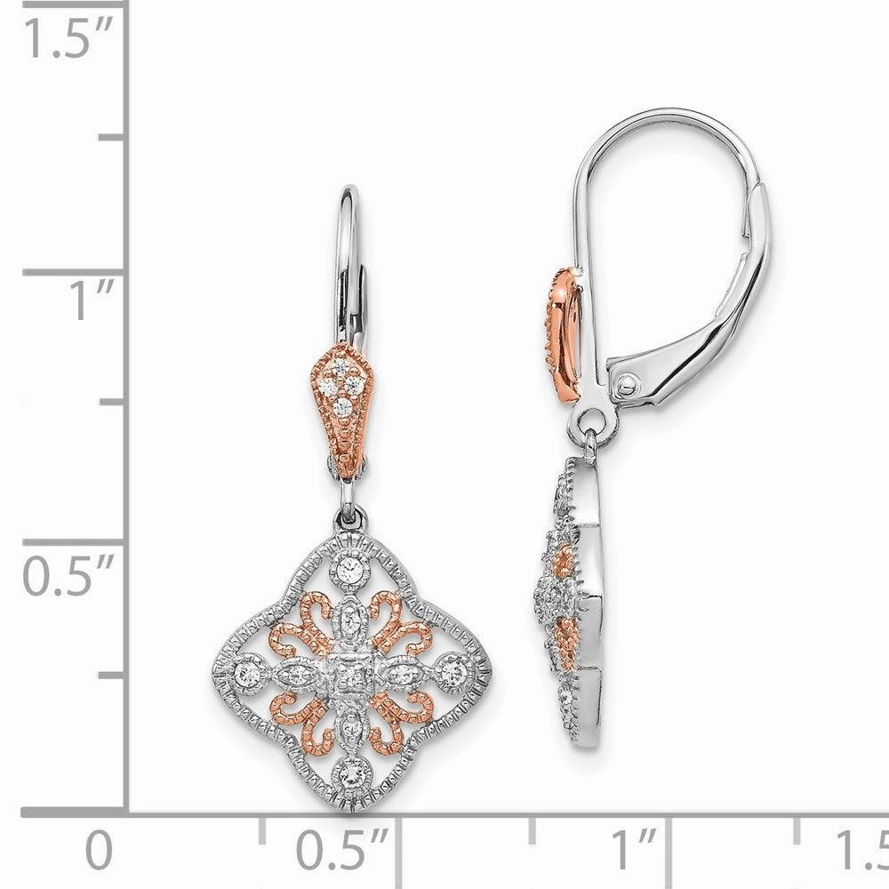 14K White Gold w/Rose Rhodium Diamond Leverback Earrings