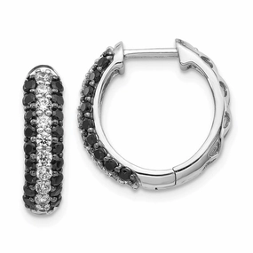 14k White Gold White & Black Diamond Hinged Hoop Earrings