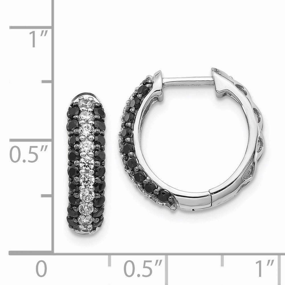 14k White Gold White & Black Diamond Hinged Hoop Earrings