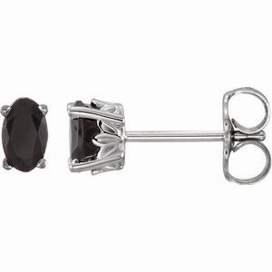 14K White Natural Black Onyx Earrings