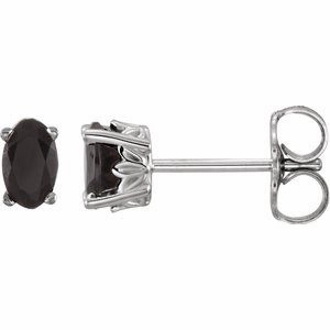 14K White Natural Black Onyx Earrings